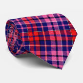 Navy Blau Rot Pink Kariert Tartan Design  Krawatte (Gerollt)