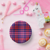 Navy Blau Rot Pink Kariert Tartan Design  Pappteller (Party)