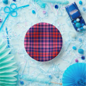 Navy Blau Rot Pink Kariert Tartan Design  Pappteller (Party)