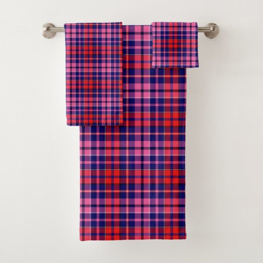 Navy-Blau-Rot-Pink-Karodesign  Badhandtuch Set (Insitu)