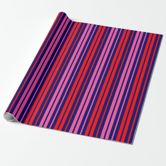 Navy Blau Rot Pink Vertikale Streifen Design Geschenkpapier (Ungerollt)
