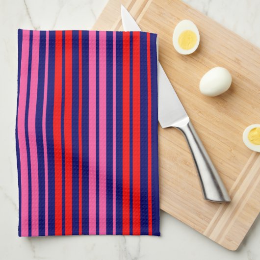 Navy Blau Rot Pink Vertikale Streifen Design   Geschirrtuch (Viertel Falte)