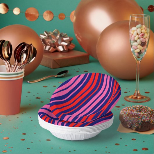 Navy Blau Rot Pink Vertikale Streifen Design Pappteller (Multi)