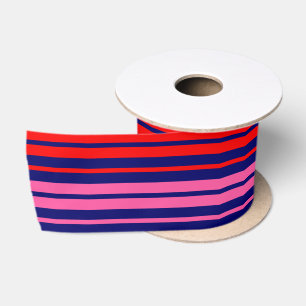 Navy Blau Rot Pink Vertikale Streifen Design   Satinband