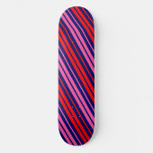 Navy Blau Rot Pink Vertikale Streifen Design  Skateboard (Vorderseite)