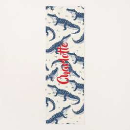 Navy Blau & Rot vintage Krokodilmuster Yogamatte