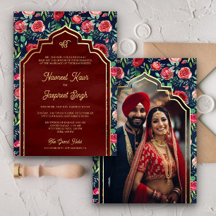 Navy Blau Rote Rosen Foto Anand Karaj Sikhische Ho Einladung