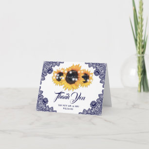 Navy Blau Rustikale Blumen-Spitze Sonnenblume Hoch Dankeskarte