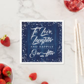 Navy Blau Rustikale Holz Hochzeit Glücklich Bis An Serviette (Beispiel)