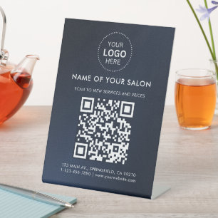 Navy-Blau Salon Geschäft QR-Code und Logo Sockelschild