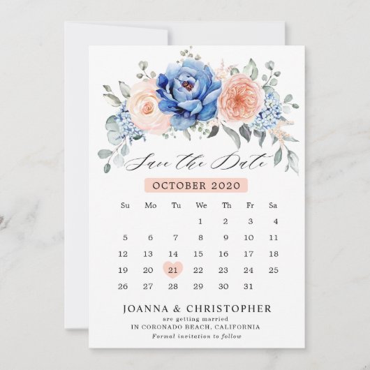 Navy Blau Schiefer Staubige Blush-Kalender Save Th The Date (Vorderseite)