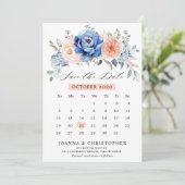 Navy Blau Schiefer Staubige Blush-Kalender Save Th The Date (Stehend Vorderseite)