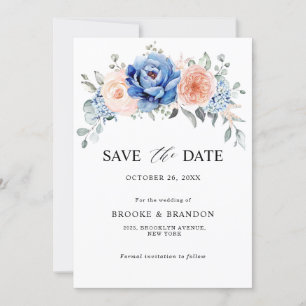 Navy Blau Schiefer Staubige Rosa Pink Florale Hoch Save The Date