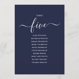 Navy Blau Schrift Tisch Nummer 5 Sitzordnung Einladung