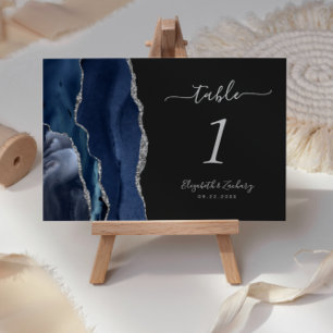 Navy Blau Silber Achat Dunkle Hochzeit Tischnummer