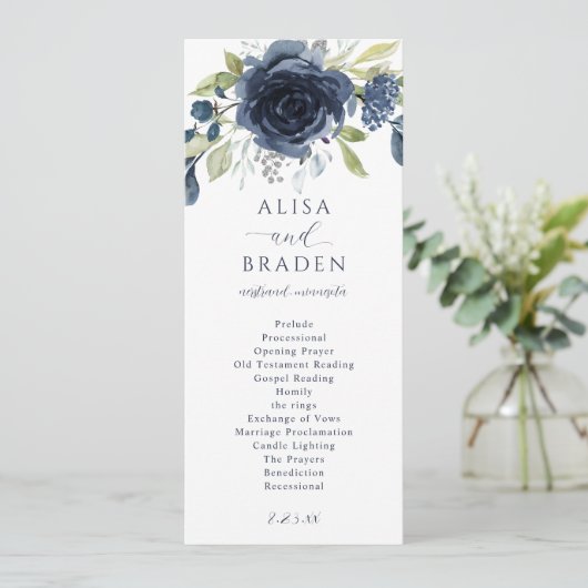 Navy Blau Silber Blumen Botanische Grünpflanzen Ho Programm (Stehend Vorderseite)