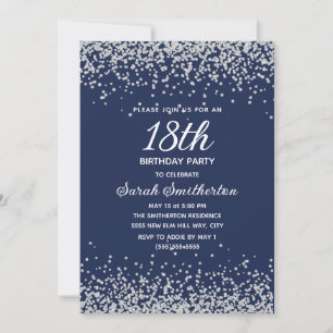 Navy Blau Silber Diamant Glitter 18. Geburtstag Einladung