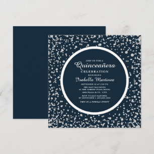 Navy Blau Silber Diamant Glitter Quinceañera Einladung