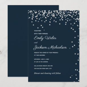 Navy Blau Silber Diamant Konfetti Hochzeit Einladung