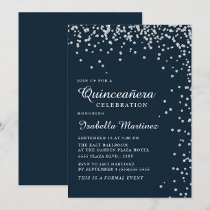 Navy Blau Silber Diamant Konfetti Quinceañera Einladung