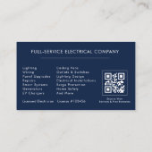 Navy Blau Silber Elektriker QR-Code  Visitenkarte (Rückseite)