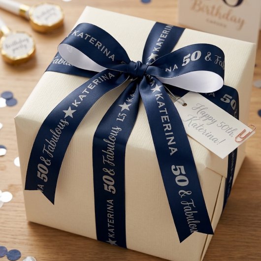 Navy Blau Silber Fabelhafter Geburtstag Satinband