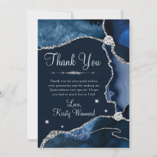 Navy Blau & Silber Faux Glitter Achat Quinceanera Dankeskarte
