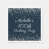 Navy Blau Silber Glitter 100. Geburtstagsfeier Serviette (Vorderseite)