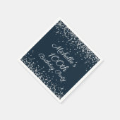 Navy Blau Silber Glitter 100. Geburtstagsfeier Serviette (Ecke)