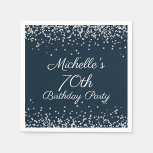 Navy Blau Silber Glitter 70. Geburtstagsfeier Serviette