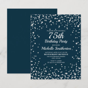 Navy Blau Silber Glitter Frauen 75. Geburtstag Karte