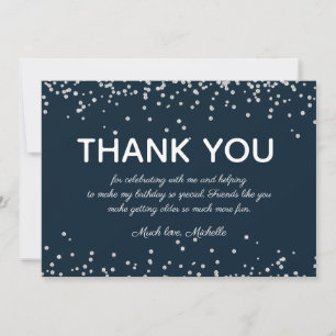 Navy Blau Silber Glitter Geburtstags Dankeschön Dankeskarte