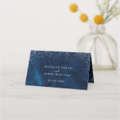 Navy Blau Silber Glitter Hochzeit Platzkarte (Rückseite)