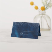 Navy Blau Silber Glitter Hochzeit Platzkarte (Vorderseite)