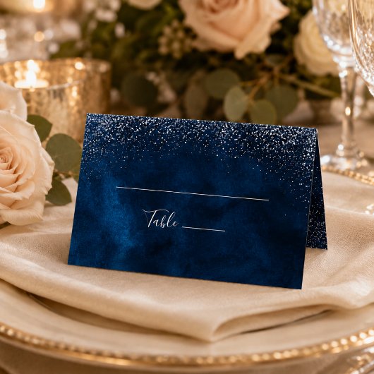 Navy Blau Silber Glitter Hochzeit Platzkarte