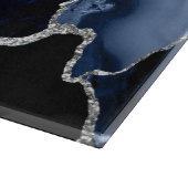 Navy Blau & Silber Glitter-Marmor-Achat-Monogramm Schneidebrett (Ecke)