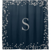 Navy Blau Silber Glitter Rahmen Monogramm Initial Duschvorhang (Vorderseite)