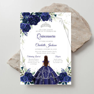 Navy Blau Silber Quinceanera Einladung