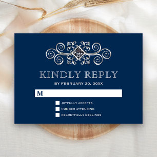Navy Blau Silber Schwung RSVP Karte