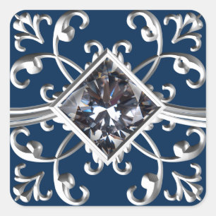 Navy Blau Silber Schwung Umschlag Siegel Quadratischer Aufkleber