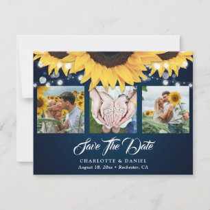 Navy Blau Sonnenblume Floral Spitze 3 Foto Hochzei Save The Date