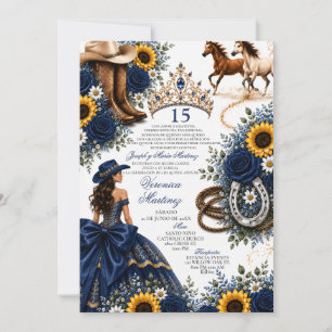 Navy Blau Sonnenblume Rose Vaquera Quinceañera Ein Einladung