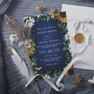 Navy Blau Sonnenblume Rustikale Budget QR Code Hoc Einladung
