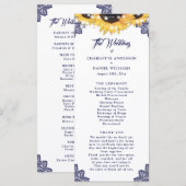 Navy Blau Sonnenblumen Blumen Spitze Hochzeitsprog Programm (Vorne/Hinten)