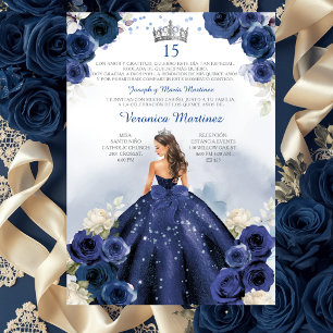 Navy Blau Spanische Prinzessin Silber 15 Jahre Geb Einladung