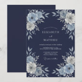 Navy-Blau Sublime Winterhochzeit Einladung (Vorne/Hinten)