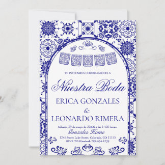 Navy Blau Talavera Papel Picado Spanische Hochzeit Einladung