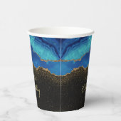Navy Blau Teal Gold Glitter Abstract Wasserfarbe  Pappbecher (Rechts)