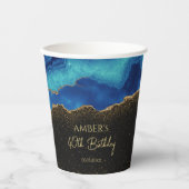 Navy Blau Teal Gold Glitter Abstract Wasserfarbe  Pappbecher (Vorderseite)