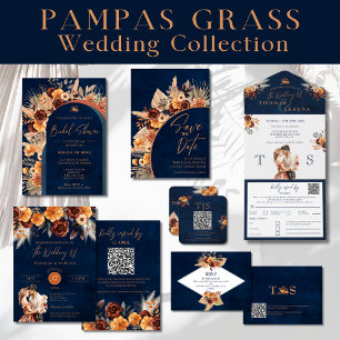 Navy Blau & Terrakotta QR-Code Save-the-Date Einladung
